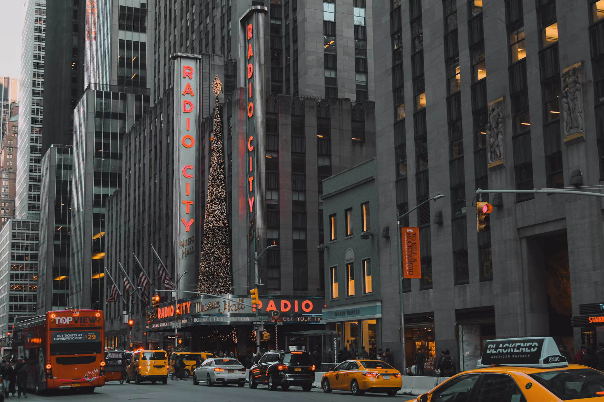 Midtown Manhattan street canyon with tall office towers, New York City
